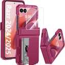 GooseBox for Motorola Razr 2025 Case Wallet RFID Card Holder&Hinge Protection&HD Screen Protector, Full Body Shockproof Cover for Motorola Razr 2025/Razr 2024(Magenta)