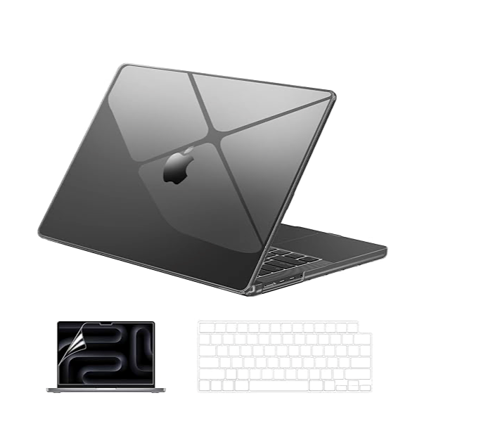 EooCoo Case Compatible with MacBook Pro 14 inch 2025 2024-2021 M4 M3 M2 M1 Pro Max Chip, Hard Shell Cases with Keyboard Cover, Screen Protector - Crystal Black