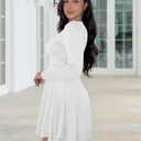 ZAFUL Womens Long Sleeve Ruffle Mini Dress Bodycon Ruched Waist Corset Short Cocktail Party Dresses (White, S)