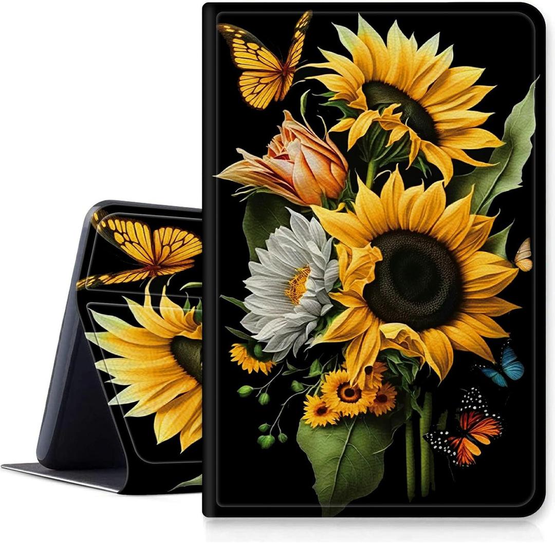 Sunflowers Butterfly Case for All-New Kindle Fire HD 10 Tablet 10.1" (13th Generation, 2023 Release), PU Leather Folding Stand Cover with Multi-Viewing Angles Auto Sleep & Wake