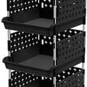 Lifewit Plastic Stackable Storage Baskets, 4 Tier Stacking Bins for Food and Clothes, Multifunctional Organizer for RV, Kitchen, Playroom, Pantry, Black, 35 x 30 x 72 cm/14 x 12 x 28 inch, 1 Pack