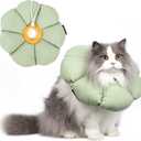 Cat Cone Collar,Cute Waterproof Cat Recovery Collar,Anti-Bite Lick Wound Healing Safety Elizabethan e Collar for Cats,Green Flower All-Season Style, Large