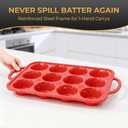 12-Cup Mini Silicone Muffin Pan with Reinforced Steel Frame,Red-Whitedot