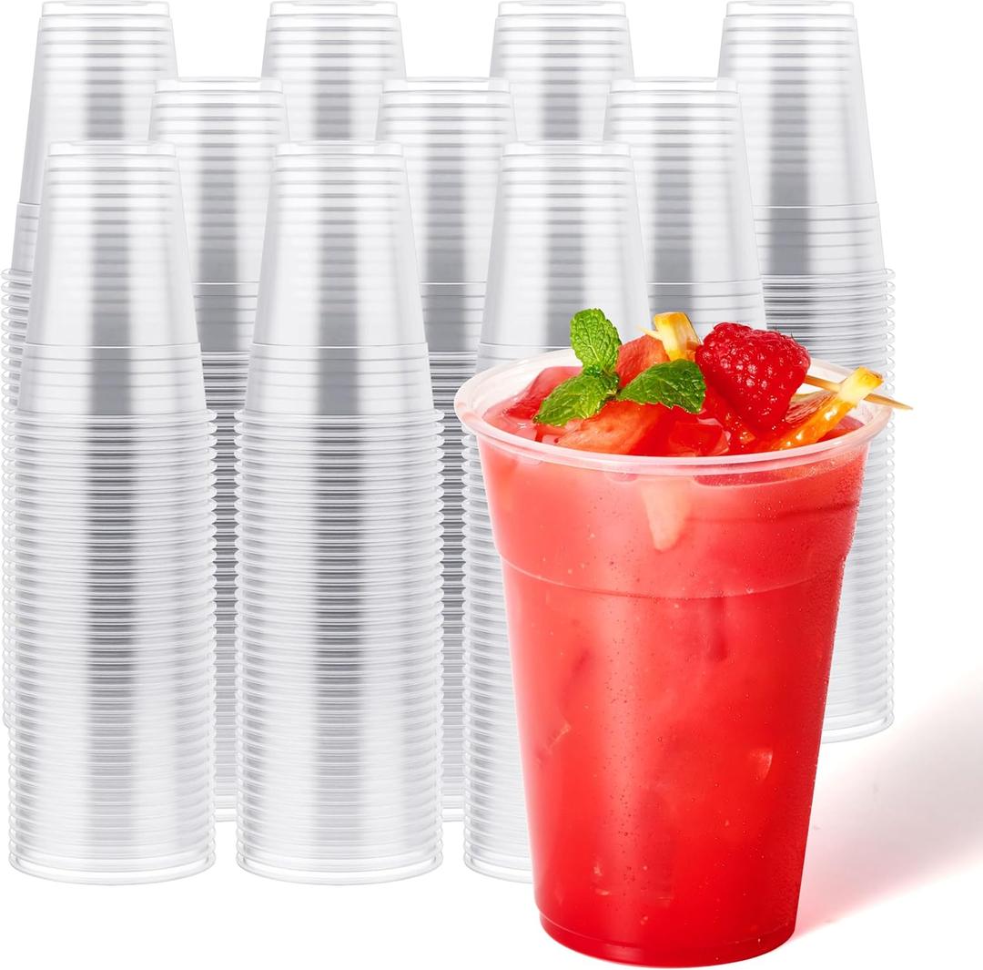JOLLY CHEF   16 oz Clear Plastic Cups,Disposable Cups Drinking Cups for Ice Coffee,Milkshake, Cold Drinks