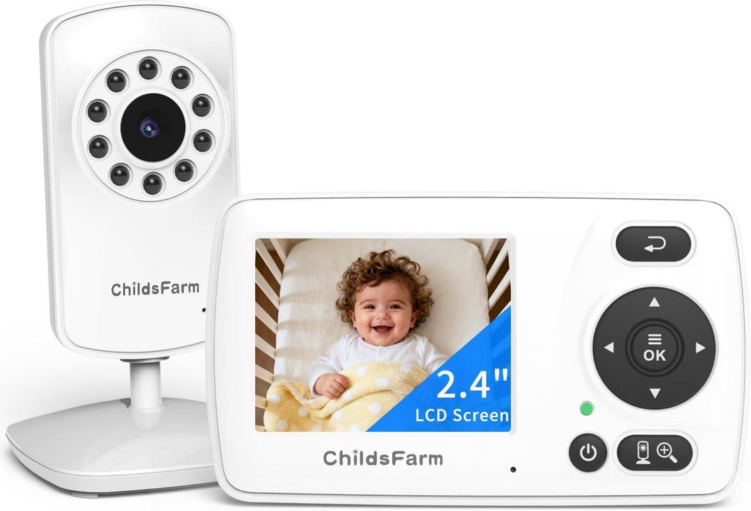 ChildsFarm Baby Essentials, Baby Monitor No WiFi, Portable Baby Monitor with 2.4" LCD Screen,Clear Night Vision,VOX,Feeding Timer, Crying Detection, Plug & Play,1000ft Wireless Range,for New Parents