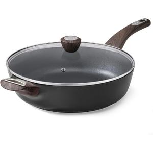 SENSARTE Nonstick Frying Pan Skillet with Lid, 10.5 Inch Deep Frying Pan, 3.8 Qt Non Stick Saute Pan with Cover, Induction Pan, Healthy Non Toxic Cooking Pan with Helper Handle, PFOA PFOS Free (Classic Black)