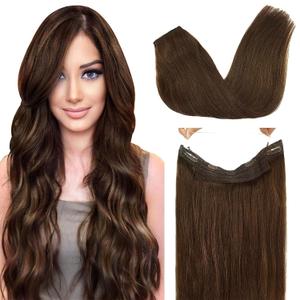 GOO GOO Wire Hair Extensions Human Hair, 4A Chocolate Brown Natural 16inch 95g, Invisible Wire Hair Extensions with Transparent, Seamless Fish Line Hairpiece (16 Inch-95g, #4A Natural)