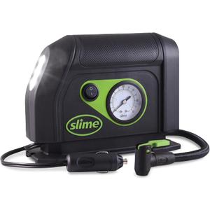 Slime 40050 Tire Inflator, Portable Car Air Compressor, with Analog 100 psi Dial Gauge, Long Hose and LED Light, 12V, 8 min Inflation