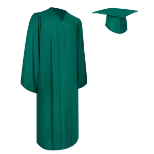Matte Emerald Green Graduation Gown & Cap