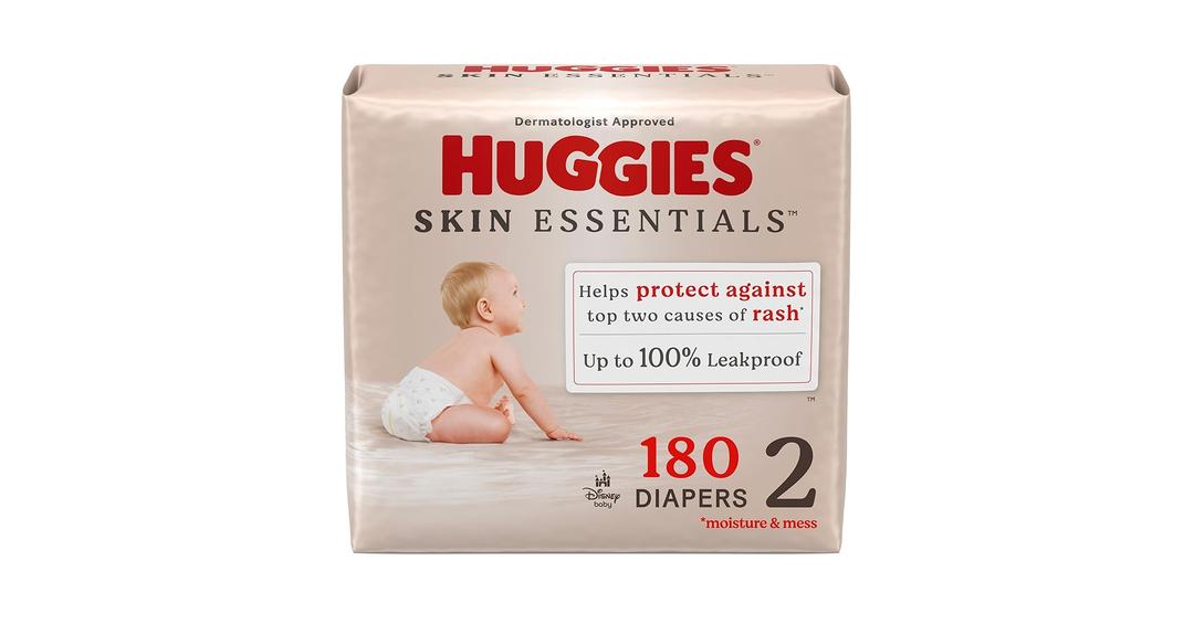 Huggies Size 2 Diapers, Skin Essentials Baby Diapers, Size 2 (12-18 lbs), 180 Count, Packaging May Vary