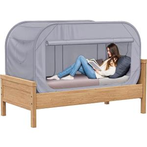 Skywin TidyFriend Twin Bed Tent, Pop-Up Privacy Canopy & Tent Beds for Kids and Adults Cozy, Light Blocking, Breathable Pongee Fabric for Sleep, Play, or Study, Collapsible Design (Modern Grey)