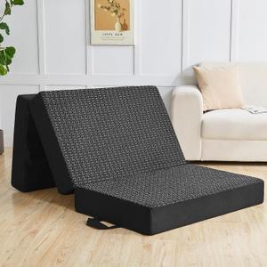 CYMULA Folding Mattress Twin, 6 Inch Memory Foam Tri-Fold Floor Bed and Futon, Twin Topper with Breathable & Washable Cover, Foldable Mattress for Guest Bed, Office Nap,Camping,Black (38" x 75" x 6")