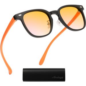 AMBEYE Gaming Glasses for Men Women 99% Blue Light Blocking Anti Fatigue & Glare Orange Lens TR90 Square Frame for Computer Use (Matte Black & Orange)