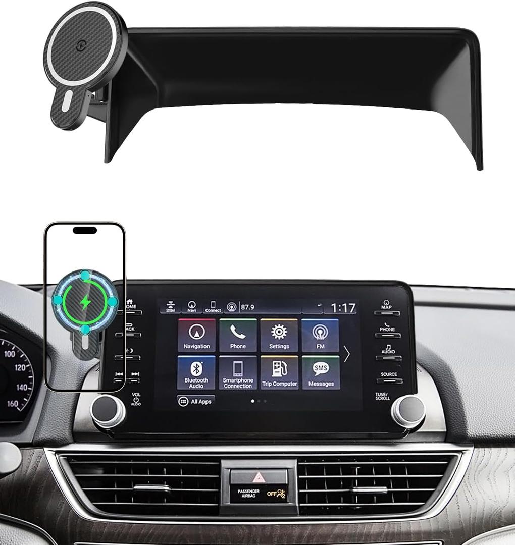 PZK Car Phone Mount for Honda Accord 2018-2022 Sport SE/EX/EX-L/Touring/LX Accessories 10th Gen Accord for 8-inch Screen Magnetic 15W Fast Wireless Charger Phone Holder 360 Rotation with Stroage Box