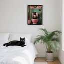 Framed Vintage Cat Canvas Wall Art, Funny Pink Animal Reading Books Painting Picture Print, Cute Kitten Lovers Aesthetic Wall Decor for Nursery Girls Room Bedroom Kids Room 16''L x 12''W