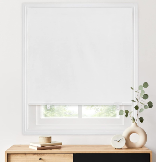 LazBlinds 100% Blackout Roller Shades, No Tools No Drill Cordless Blinds for Windows, Thermal Insulated UV Protection Privacy Window Shades for Bedroom (48''W x 72''H, White)