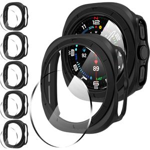 Suoman 5+5 Pack for Samsung Galaxy Watch 8 Ultra 47mm Case, [Anti-Scratch] 9H Tempered Glass Screen Protector+All-Round PC Matte Protective Cover Bumper