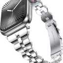 GELISHI Thin Slim Band Compatible with Apple Watch Band 41mm 40mm 38mm 42mm 44mm 45mm 46mm Women, Stainless Steel Band Metal Wristband for Watch SE/Series 10 9 8 7 6 5 4 3 2 1 (Silver)