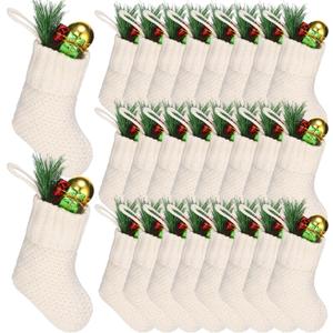 Zubebe 24 Pcs 7 Inch Christmas Mini Stockings Knit Christmas Rustic Cable Stocking Small Farmhouse Fireplace Hanging Ornament for Tree Xmas Holiday Family Party Decor(Ivory)