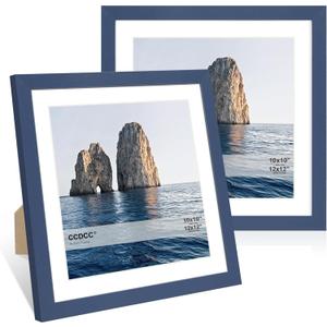 12x12 Picture Frame Set of 2, 12 x 12 Wood Photo Frames with Mat for 10x10 or 30x30cm Diamond Art Painting, Wooden Frame with Real Glass Cover for Wall and Tabletop Display,Blue