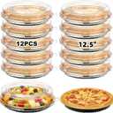 12 Pcs 12.5" Disposable Pie Containers with Clear Lids, Sturdy Plastic Round Pie Keeper, Dessert Flan Pizza Fruit Salad Cake Carrier Box for Party Picnic Food Carry