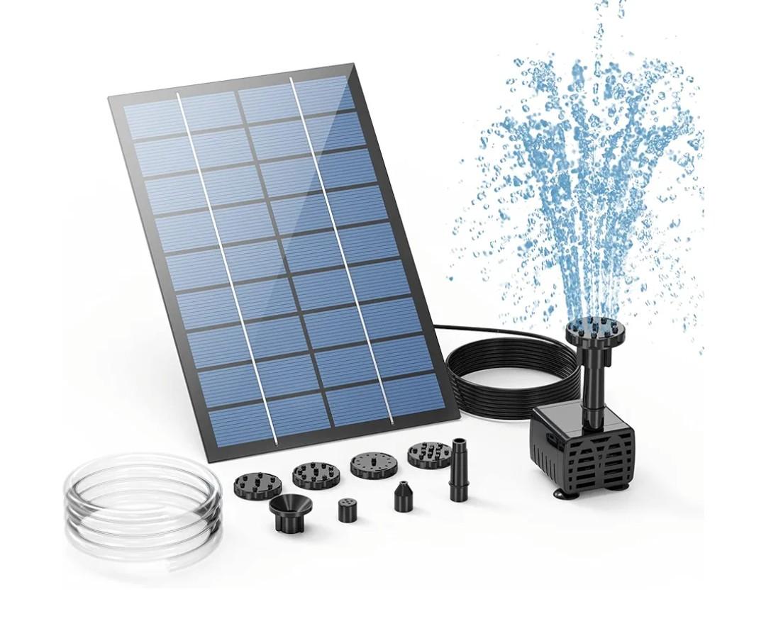 AISITIN 2.5W Solar Fountain Pump, DIY Outdoor Solar Water Fountain with 6 Nozzles and 4ft Water Pipe, Solar Powered Pump for Bird Bath, Ponds, Garden and Fish Tank Garden, Pond