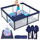 TOREVSIOR Foldable Baby Playpen with Mat, 50"50" Collapsible Play Pen for Babies and Toddlers, Indoor & Outdoor Kids Safety Play Pen, Portable Play Yard, Foldable Baby Playpen with 50 Ocean Balls (Blue)