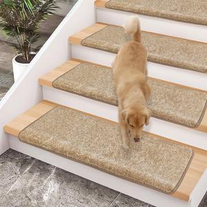 Bullnose Carpet Stair Treads 30"x9.5",14 Pcs Non-Slip Peel and Stick for Wooden Steps Indoor with Edge Protection, Pet and Kid Friendly, Stair Runner Rugs (Beige)