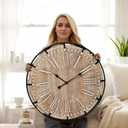 Large Wall Clock 30 in farmhouse wall clock -Extra Large 30 inch Wood and Metal Wall Clock, Silent and Battery Operated for Living Room, Kitchen and Office Decor, Brown