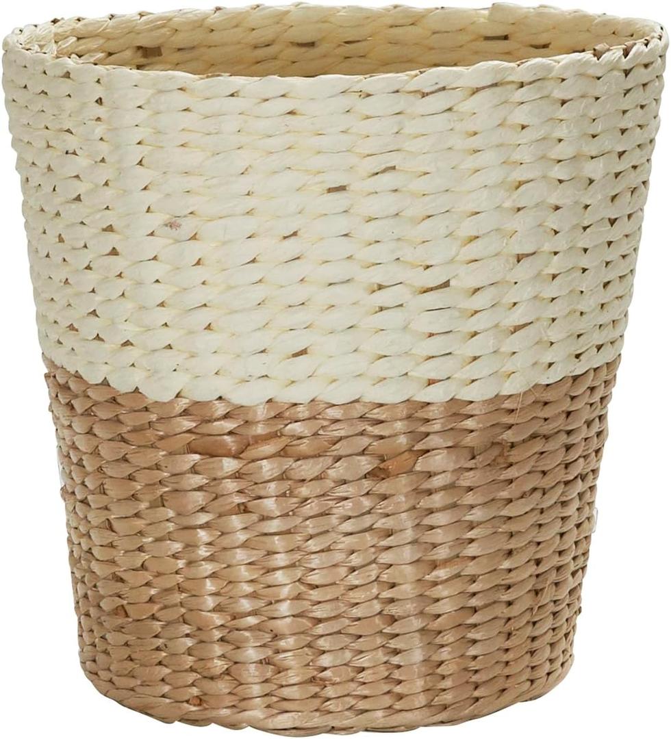Household Essentials 2-Tone Woven Waste Basket, HandWoven Paper Rope Basket, Sturdy and Flexible, Great for the Bathroom, Office or Bedroom (Natural/Cream)