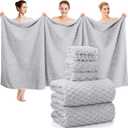 Peryiter Gray 6 Pcs Oversized Bath Towels 40" x 80" Extra Large Bath Sheets Set for Adults Hanging Loop Soft Microfibers Quick Dry Highly Absorbent Fluffy Shower Towel for Hotel Spa Gym Yoga Beach