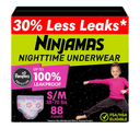 Ninjamas Girls Bedwetting Nighttime Underwear, Size S/M (38-70 lbs), 88 Count, Overnight Protection, Ultra Absorbent, Hypoallergenic