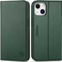 SHIELDON Case for iPhone 13, Genuine Leather Wallet Folding Case with Kickstand RFID Blocking Card Slots Magnetic Shockproof Cover Compatible with iPhone 13 5G (6.1" 2021) - Midnight Green