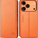SHIELDON Case Wallet for iPhone 17 Pro 6.3-inch | Genuine Leather, RFID Blocking Credit Card Holder, Magnetic Closure, Folio Design, Kickstand, TPU Soft Full Protective Cover 2025 - Orange