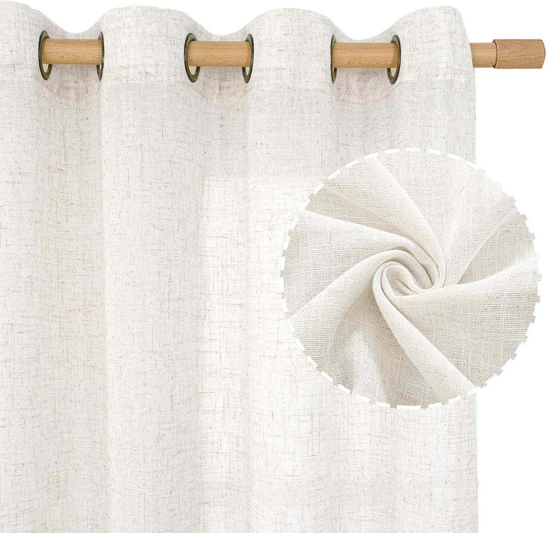 LAMIT Linen Curtains 102 Inches Long for Living Room, Bronze Grommet Linen Textured Sheer Curtains Light Filtering Panels for Boho Farmhouse, 2 Panels, 52 x 102 Inch, Cream