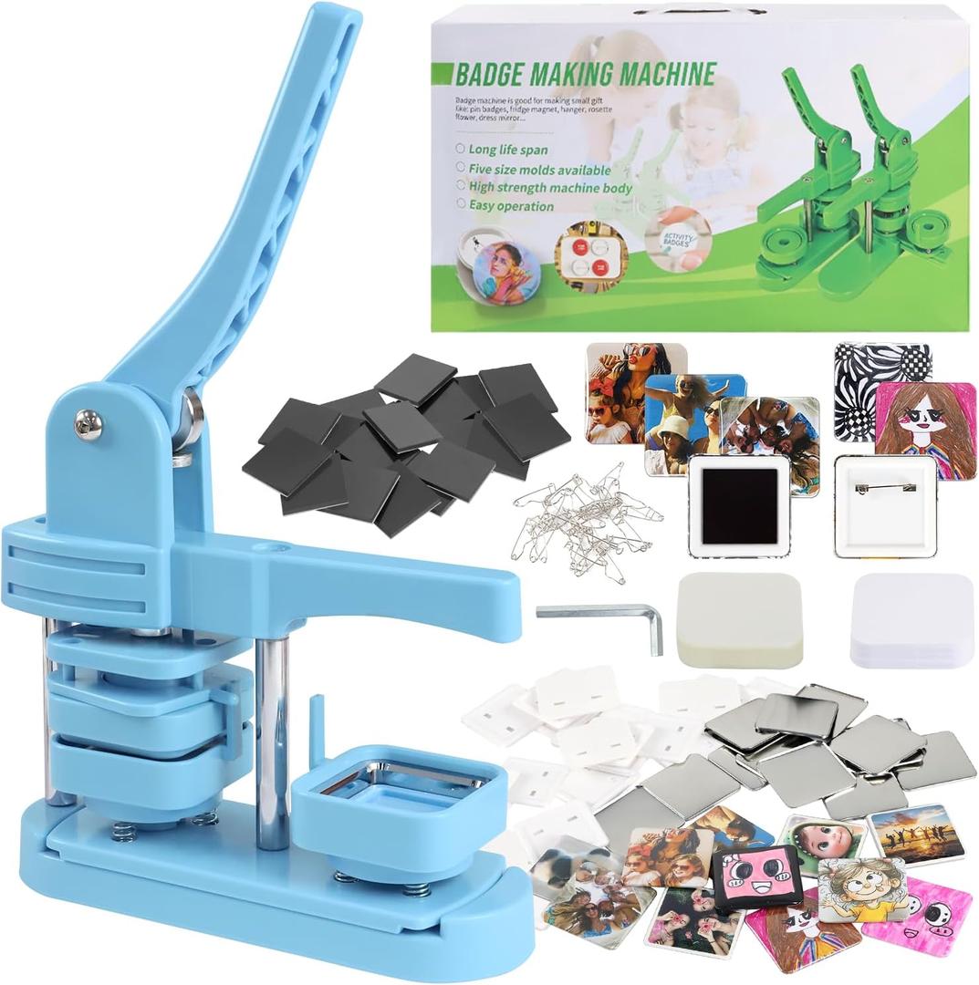 Goodcrafter Fridge Magnet Button Maker Machine,2-in-1 Fridge Magnet & Button Maker Machine, 50mm/1.97 inch Square Magnets Badge Maker Machine with 550 Free Parts (Includes 50 Pins)