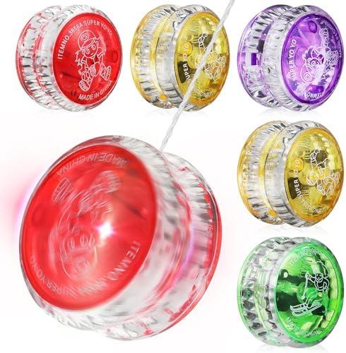 Toyvian Glow in The Dark Light Up Yo-Yo Set for Kids - 4 Pcs LED Light Up Yo Yo Ball Bulk, Flashing Plastic Entertaining Responsive Ball for Beginner Kids Birthday Party Goodie Bag Fillers