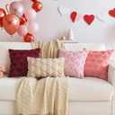 AQOTHES Wine Red Valentines Throw Pillow Covers 18x18 inch Set of 2 Valentine's Day Decor Faux Fur Love Heart Throw Pillows for Sofa Couch Living Room Holiday Festivals Decoration