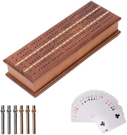 GSE Games & Sports Expert 2-Track Wooden Cribbage Board Game Box with Playing Cards, Metal Pegs and Storage Drawer, Classic Cribbage Board with Large Storage