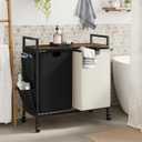 WOWLIVE Double Laundry Hamper with Lid,Rolling Laundry Basket Organizer with Wheels, Iron-Made Laundry Sorter with Top Shelf and 2 Removable Bags,Large Clothes Storage for Room,Black and Beige