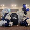 Blue Silver Balloon Garland Arch Kit, Navy Blue White Balloon Arch Kit, Metallic Silver Confetti Balloons Star Foil Balloons for Graduation Father's Day Dad Birthday Wedding Baby Shower Party Decor