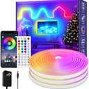 50Ft Led neon Rope Lights Music Sync IP65 Waterproof Flexible Led Rope Lights 40Key Remote/APP Control,Outdoor RGB Neon Lights, DIY Wall Decor Led Neon Strip Lights for Bedroom Indoor.