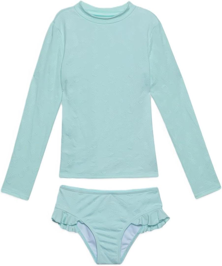 Gottex Kids Toddler and Little Girls Pineapple Print Two Piece Rash Guard Long Sleeve Swimsuit UV Sun Protection Bathing Suit (2-3T, Green)