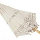 Lace Flower Embroidery Parasol Wedding Bride Photography Umbrella Silk Cloth Handle Solid Wood White