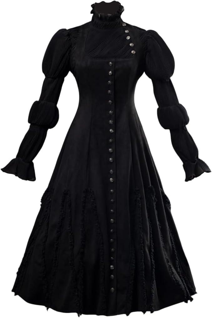 CosFantasy Cosplay Costume Womens Witch Costume Long Black Vintage Dress (Small)