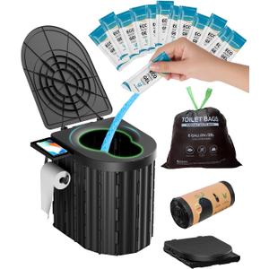 Portable Toilet with Urine Gel & Leak-Proof Bags  Odorless Camping Toilet for Adults & Kids, Outdoor Travel Potty with Ergonomic Design
