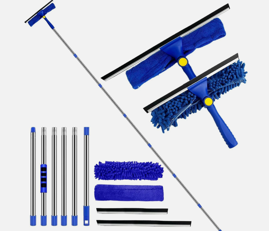 Window Cleaner Squeegee Kit  2.38M (94inch) Cleaning Equipment with Long Handle 3 in 1 Extendable Window Cleaning Tool for High Windows, Glass, Home, Wall and Car
