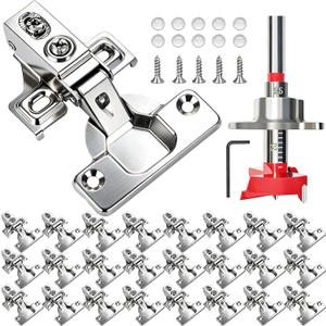 BESTEEL 24 Pack 1/2 inch Overlay Soft Close Cabinet Door Hinges for Kitchen Cabinet Hinges, 100 Degree Opening Angel, Stainless Concealed Kitchen Cabinets Hinge Self Closing with Drilling Tool & Manual