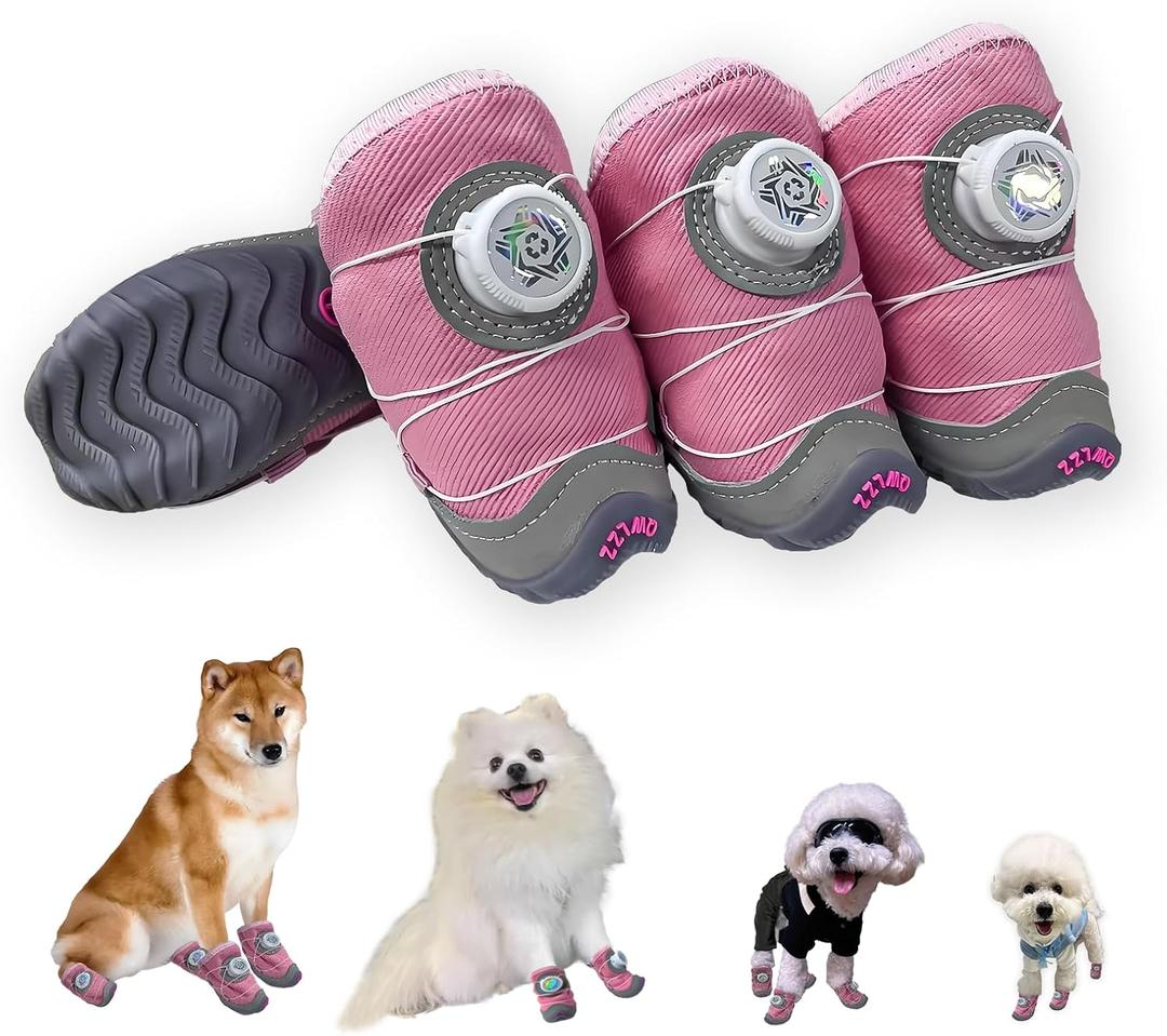 Dog Shoes for Large Dogs,Dog Boots for Small Dogs,Waterproof,Anti Slip,Anti Shedding,Suitable for All Seasons,12 Styles- Knob Buckle Shoes.(Summer-Pink, Size 1: 1.3"x1.6"(W*L)(Pack of 4))