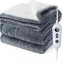 Electric Heated Blanket  50"x60" Flannel Sherpa Electric Throw with 10 Heat Levels and 9 Timer Settings, Auto Shut Off  Cozy Warm Dual-Sided Blanket for Bed, Office, Sofa (Gray)
